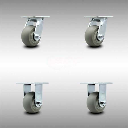 Service Caster 4 Inch SS Thermoplastic Rubber Caster Set with Ball Bearing 2 Swivel 2 Rigid SCC SCC-SS30S420-TPRBD-2-R-2